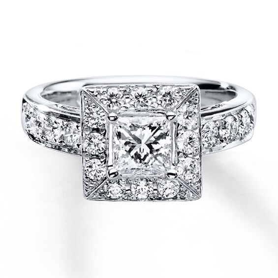 Previously Owned THE LEO Engagement Ring 1-1/3 ct tw Princess & Round-cut Diamonds 14K White Gold Size 9.5