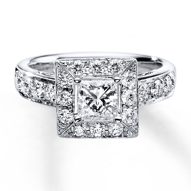 Previously Owned THE LEO Engagement Ring 1-1/3 ct tw Princess & Round-cut Diamonds 14K White Gold - Size 9.5