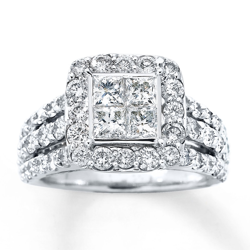 Main Image 1 of Previously Owned Diamond Engagement Ring 3 ct tw Princess & Round-cut 14K White Gold - Size 12