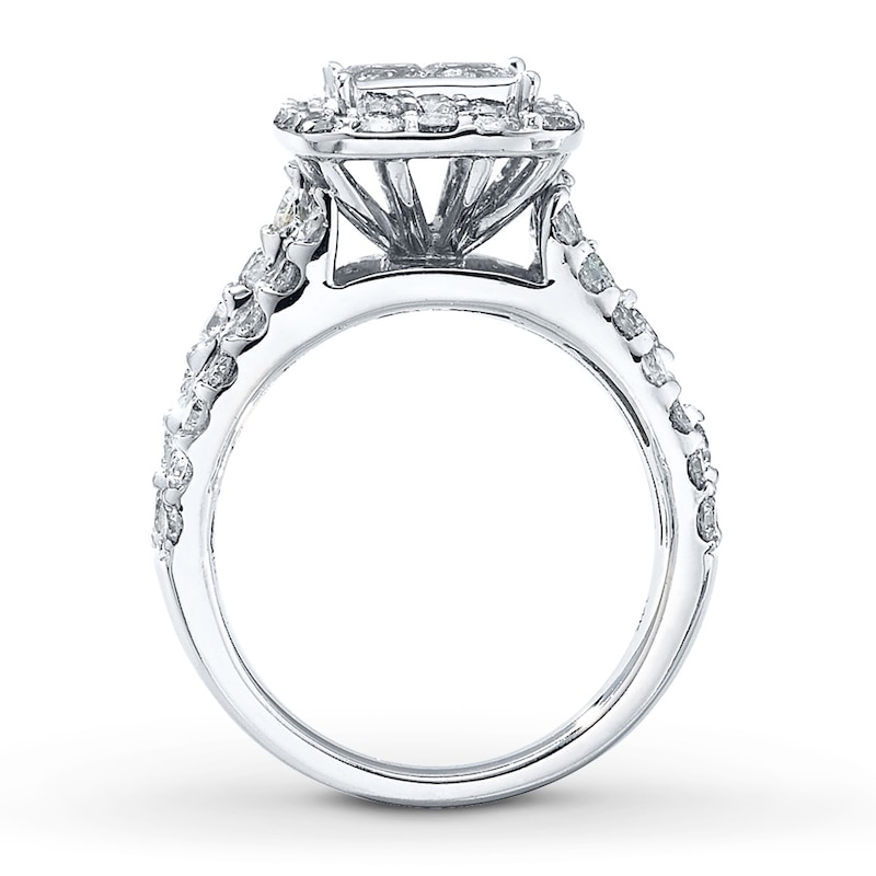 Main Image 2 of Previously Owned Diamond Engagement Ring 3 ct tw Princess & Round-cut 14K White Gold - Size 12