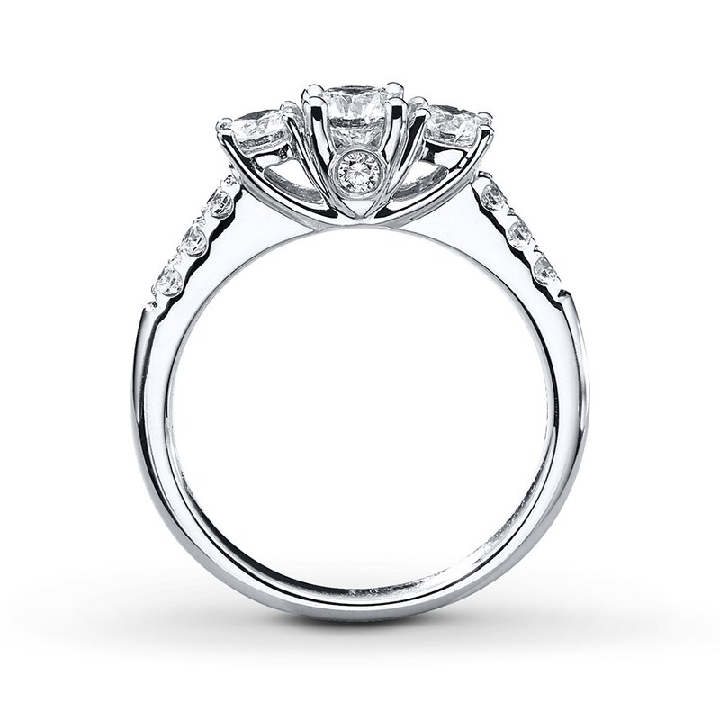 Main Image 2 of Previously Owned 3-Stone Leo Diamond Ring 1 ct tw Round-cut Diamonds 14K White Gold - Size 4