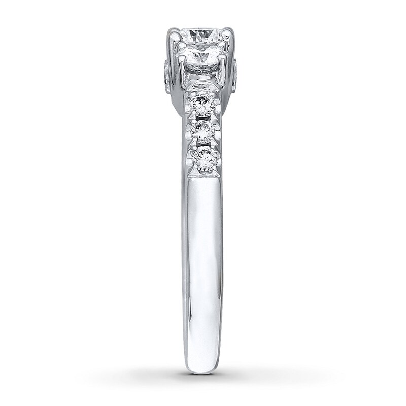Main Image 3 of Previously Owned 3-Stone Leo Diamond Ring 1 ct tw Round-cut Diamonds 14K White Gold - Size 4