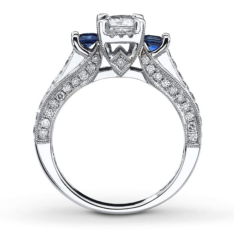 Main Image 2 of Previously Owned Diamond/Sapphire Ring 1 ct tw Princess-cut 14K White Gold - Size 9.5