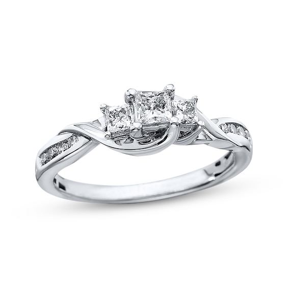 Previously Owned 3-Stone Diamond Ring 1/2 ct tw Princess & Round-cut 10K White Gold 5.25