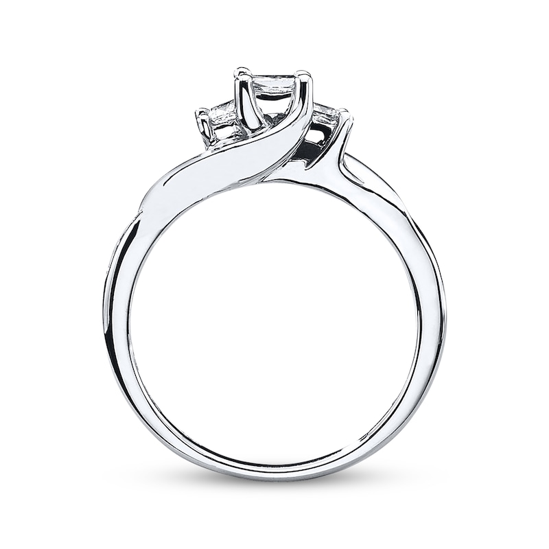 Main Image 3 of Previously Owned 3-Stone Diamond Ring 1/2 ct tw Princess & Round-cut 10K White Gold Size 5.25