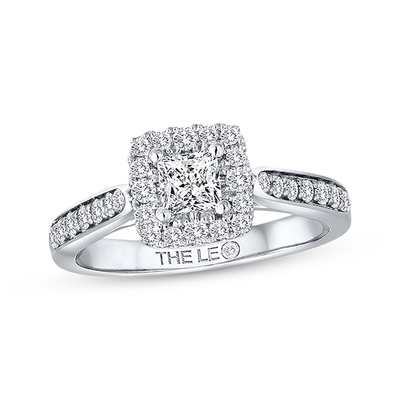 Previously Owned THE LEO Engagement Ring 3/4 ct tw Princess & Round-cut Diamonds 14K White Gold Size