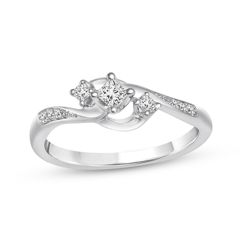 Main Image 1 of Previously Owned Diamond Promise Ring 1/5 ct tw Princess/Round 10K White Gold