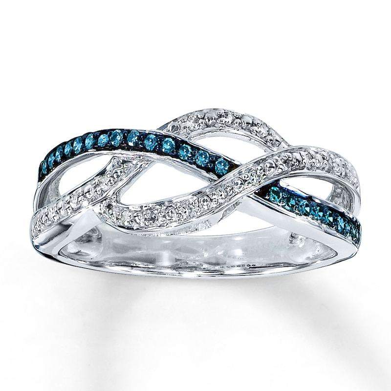 Main Image 1 of Previously Owned Blue & White Diamond Ring 1/6 ct tw Round-Cut Sterling Silver