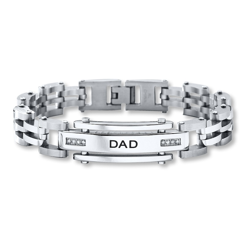 Main Image 1 of Previously Owned Dad Bracelet Diamond Accents Stainless Steel 9&quot;