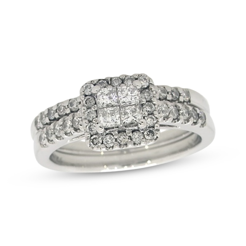 Main Image 1 of Previously Owned Diamond Bridal Set 1/2 Carat tw Princess-cut 14K White Gold