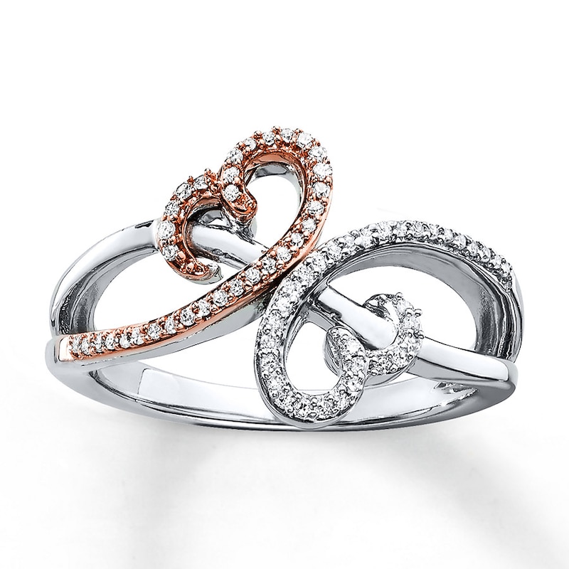 Main Image 1 of Previously Owned Open Hearts Ring 1/6 ct tw Diamonds Sterling Silver & 10K Rose Gold