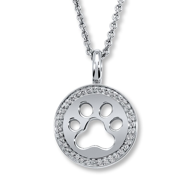 Previously Owned Diamond Pawprint Necklace 1/10 ct tw Round-cut Sterling Silver