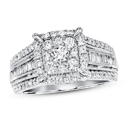 Previously Owned Diamond Engagement Ring 1 ct tw Round & Baguette-cut 14K White Gold