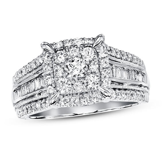 Previously Owned Diamond Engagement Ring 1 ct tw Round & Baguette-cut 14K White Gold