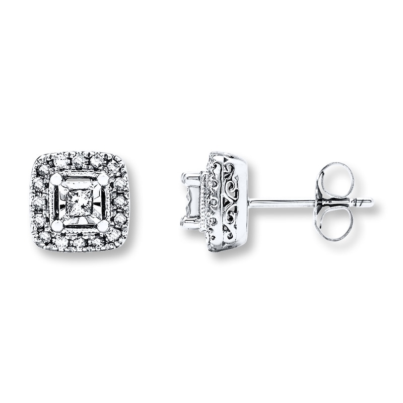 Main Image 1 of Previously Owned Diamond Earrings 1/4 ct tw Princess-cut 10K White Gold