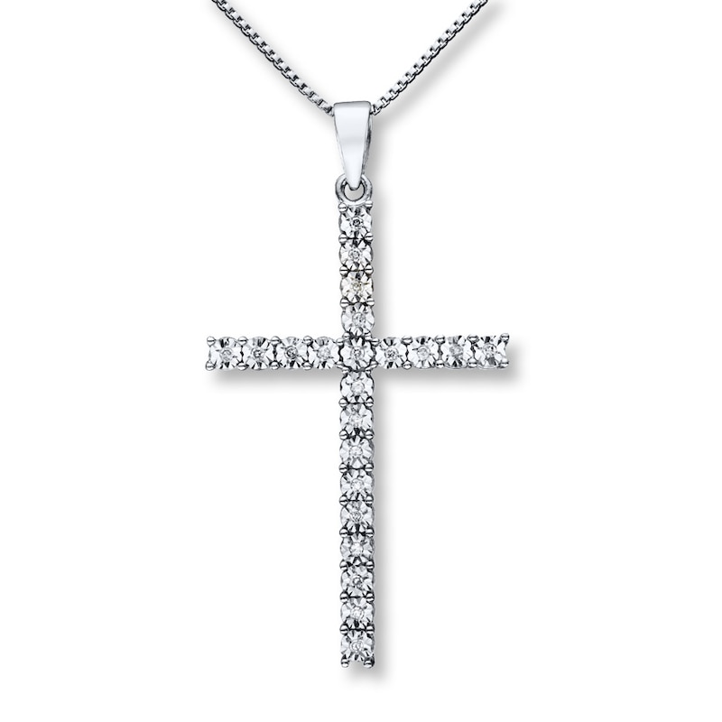 Previously Owned Diamond Cross Necklace 1/20 ct tw Round-cut Sterling Silver
