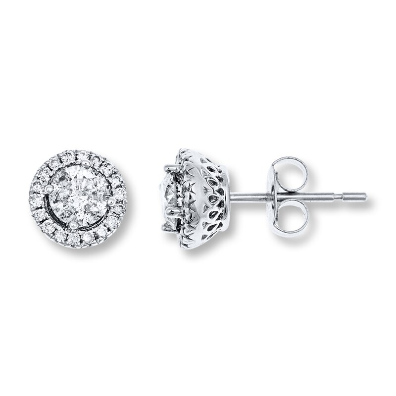 Main Image 1 of Previously Owned Diamond Earrings 7/8 ct tw Round-cut 14K White Gold