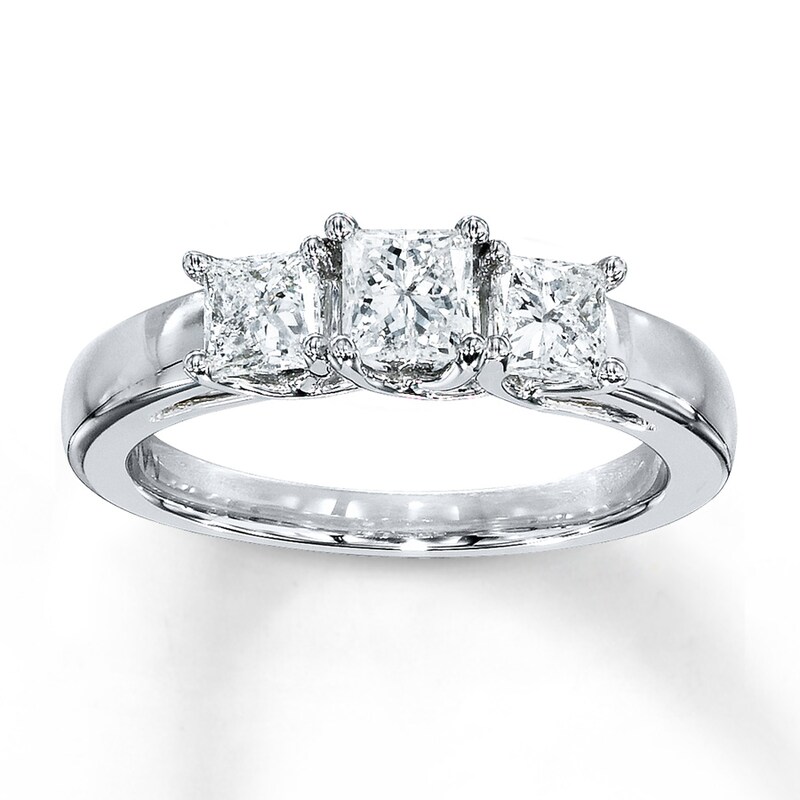 Main Image 1 of Previously Owned 3-Stone Diamond Ring 1 ct tw Princess-cut 14K White Gold