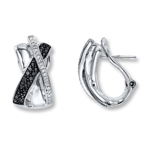 Previously Owned Diamond Hoop Earrings 1/4 ct tw Black & White Sterling Silver