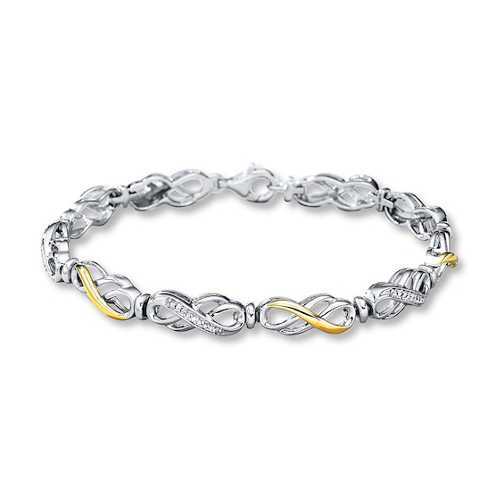 Previously Owned Diamond Bracelet Sterling Silver & 10K Yellow Gold 7.5"