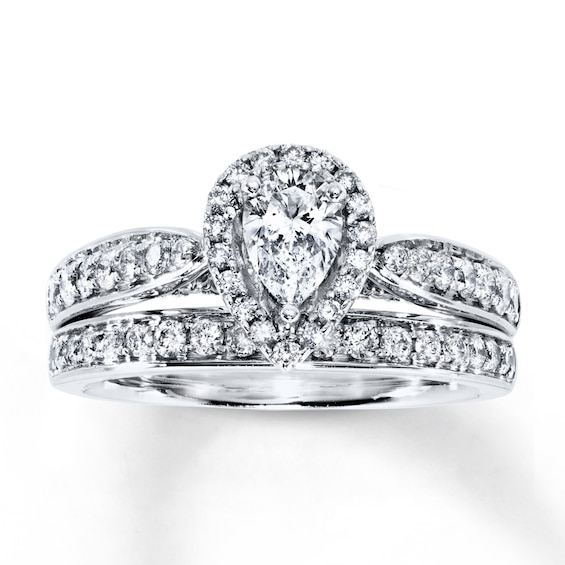 Previously Owned Diamond Bridal Set 1-1/5 ct tw Pear & Round-cut 14K White Gold