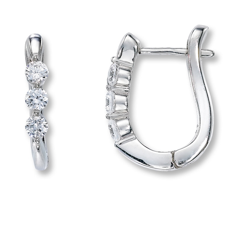 Main Image 1 of Previously Owned Diamond Hoops 1/2 ct tw Round-cut 18K White Gold Earrings