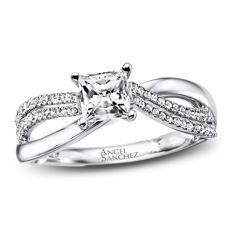 Main Image 1 of Previously Owned Angel Sanchez Ring 5/8 ct tw Princess & Round-cut Diamonds 14K White Gold