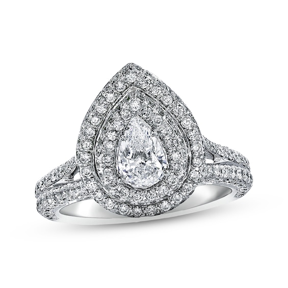 Previously Owned Neil Lane Diamond Engagement Ring 1-3/4 ct tw Pear & Round-cut 14K White Gold Size 4.5