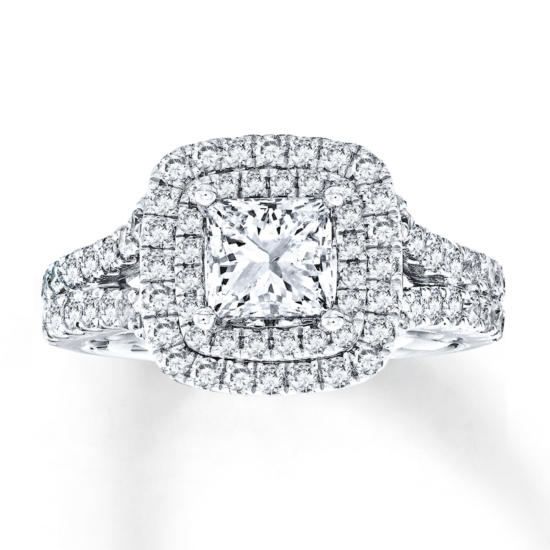 Main Image 1 of Previously Owned Engagement Ring  2-1/4 ct tw Princess/Round-cut Diamonds 14K White Gold