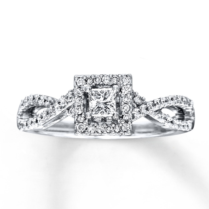 Main Image 1 of Previously Owned Diamond Engagement Ring 1/2 ct tw Princess & Round-cut 14K White Gold - Size 4.75