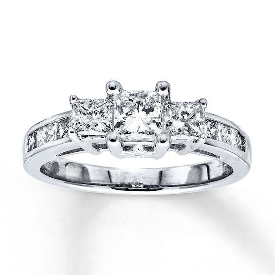 Previously Owned 3-Stone Diamond Ring 1-1/2 ct tw Princess-cut 14K White Gold Size 9.5
