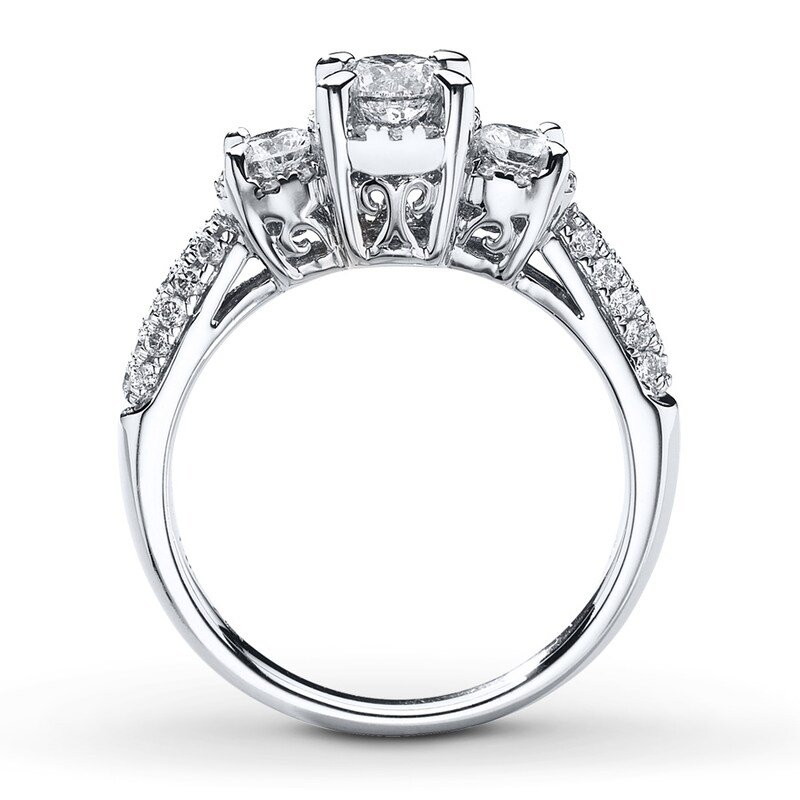 Main Image 2 of Previously Owned 3-Stone Diamond Ring 1 ct tw Round-cut 14K White Gold - Size 8.75