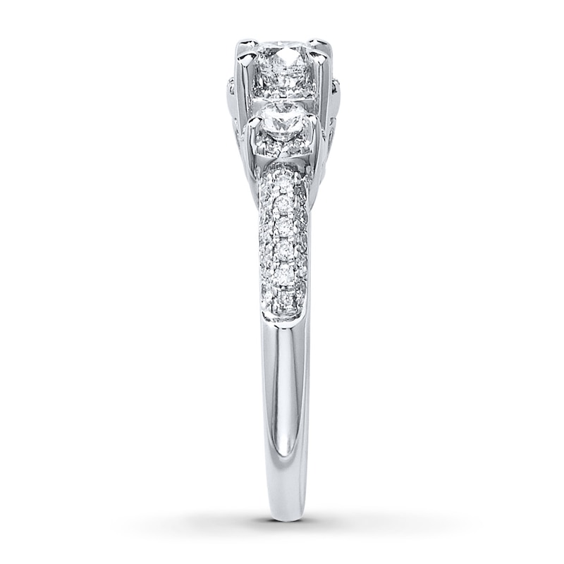 Main Image 3 of Previously Owned 3-Stone Diamond Ring 1 ct tw Round-cut 14K White Gold - Size 8.75