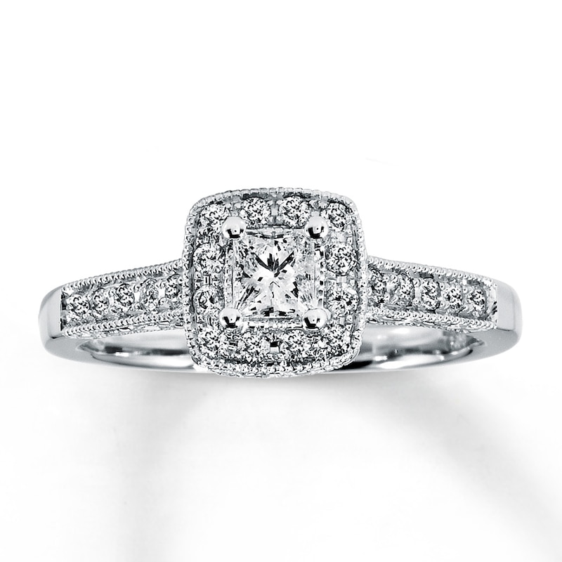Previously Owned Engagement Ring 1/2 ct tw Princess & Round-cut Diamonds 14K White Gold
