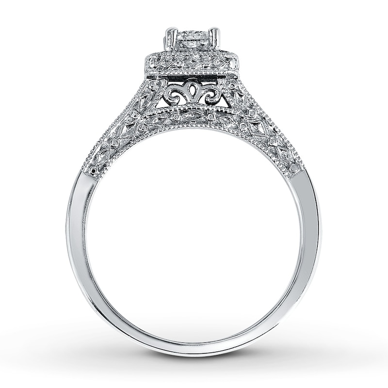 Previously Owned Engagement Ring 1/2 ct tw Princess & Round-cut Diamonds 14K White Gold - Size 4.75