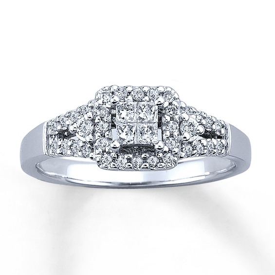 Previously Owned Engagement Ring 1/3 ct tw Princess & Round-cut Diamonds 10K White Gold Size 4.25