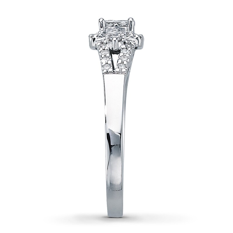 Main Image 3 of Previously Owned Engagement Ring 1/3 ct tw Princess & Round-cut Diamonds 10K White Gold - Size 4.25