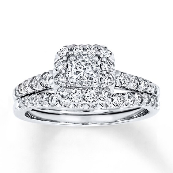 Previously Owned Diamond Bridal Set 7/8 ct tw Princess & Round-cut 14K White Gold
