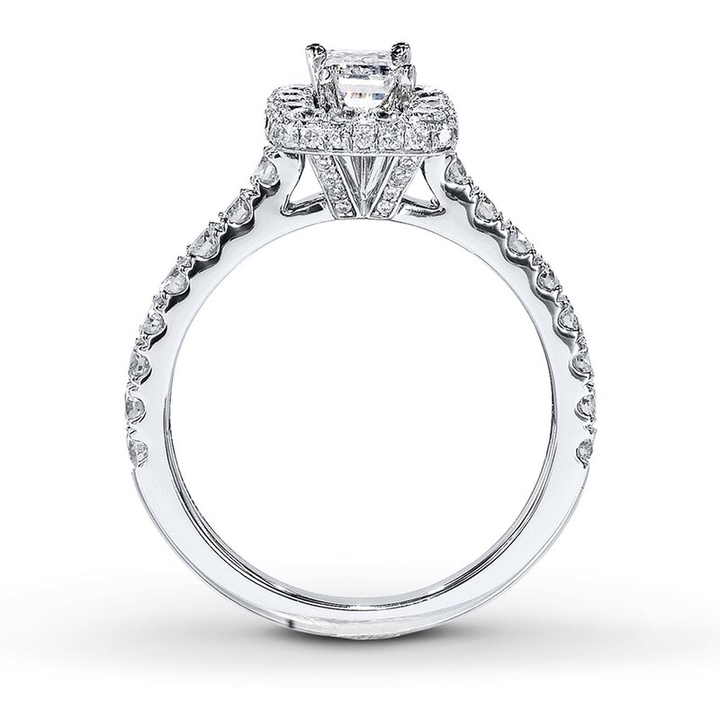 Main Image 2 of Previously Owned Neil Lane Bridal 1-3/8 ct tw Emerald & Round-cut Diamond Ring 14K White Gold - Size 5.5