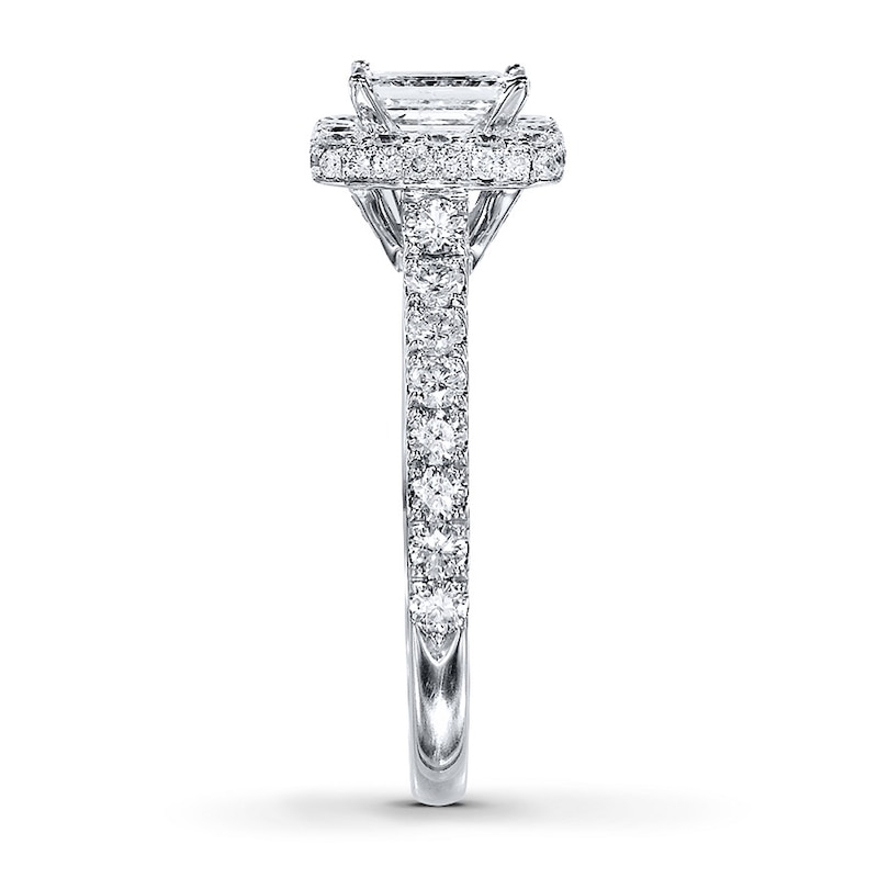 Main Image 3 of Previously Owned Neil Lane Bridal 1-3/8 ct tw Emerald & Round-cut Diamond Ring 14K White Gold - Size 5.5