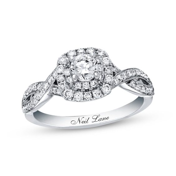 Previously Owned Neil Lane Round-Cut Diamond Double Halo Engagement Ring 3/4 ct tw 14K White Gold