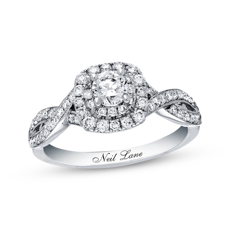 Main Image 1 of Previously Owned Neil Lane Round-Cut Diamond Double Halo Engagement Ring 3/4 ct tw 14K White Gold Size 5.5