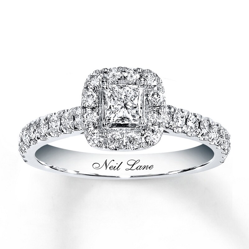 Main Image 1 of Previously Owned Neil Lane Engagement Ring 7/8 ct tw Princess & Round-cut Diamonds 14K White Gold - Size 5.5