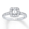 Thumbnail Image 1 of Previously Owned Neil Lane Engagement Ring 1 ct tw Emerald & Round-cut Diamonds 14K White Gold