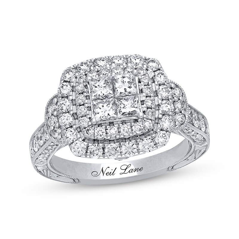 Main Image 1 of Previously Owned Neil Lane Diamond Engagement Ring 1-5/8 ct tw Princess & Round-cut 14K White Gold