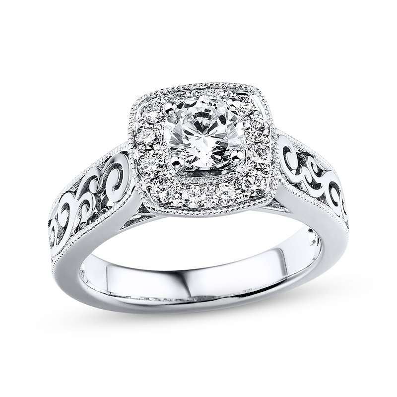 Main Image 1 of Previously Owned Diamond Engagement Ring 7/8 ct tw Round-Cut 14K White Gold
