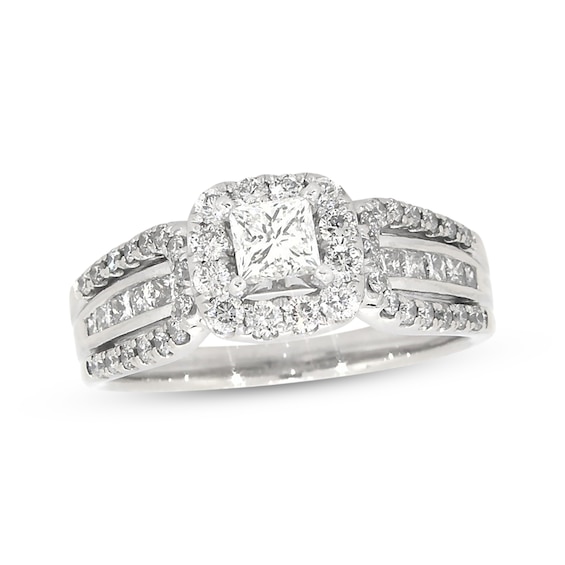 Previously Owned Diamond Engagement Ring 1-1/4 ct tw Princess & Round-cut 14K White Gold