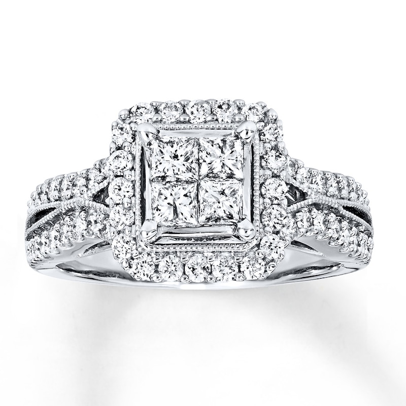 Main Image 1 of Previously Owned Diamond Engagement Ring 1 ct tw Princess & Round-cut 14K White Gold