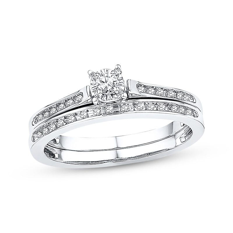 Main Image 1 of Previously Owned Diamond Bridal Set 1/8 ct tw Round-cut 10K White Gold