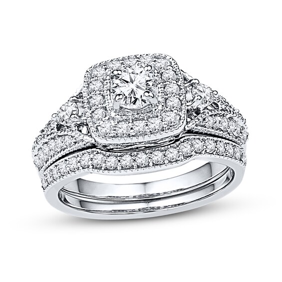 Previously Owned Diamond Bridal Set 7/8 ct tw Round-cut 14K White Gold